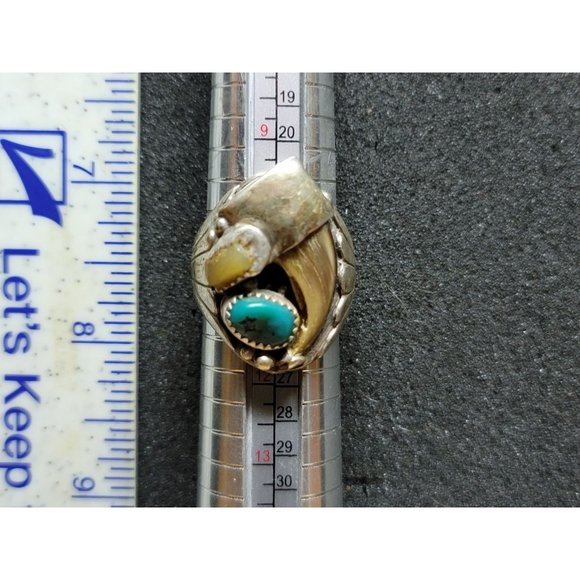 Vintage Native Made Wolf Claw Turquoise Ivory Men's Ring Size 10.5 - Picture 1 of 3